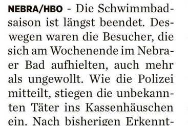 Einbruch ins Kassenhäuschen