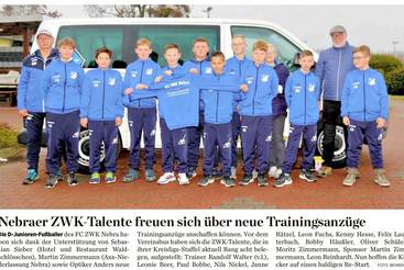 Nebraer ZWK-Talente freuen sich über neue Trainingsanzüge