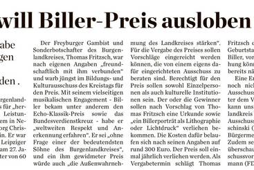 Kreis will Biller-Preis ausloben