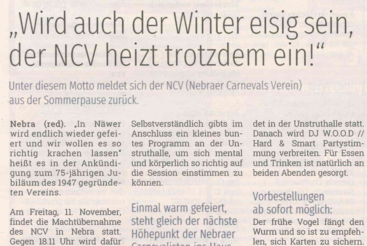 'Wird auch der Winter eisig sein, der NCV heizt trotzdem ein!'