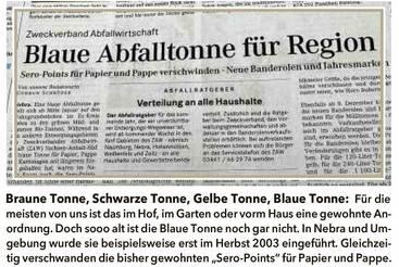 Blaue Abfalltonne für Region