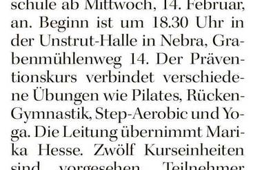 VHS: Sportkurs in Nebraer Unstrut-Halle