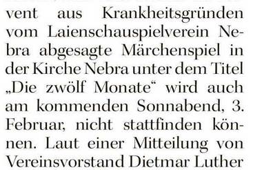 Nebraer Theaterstück erneut abgesagt