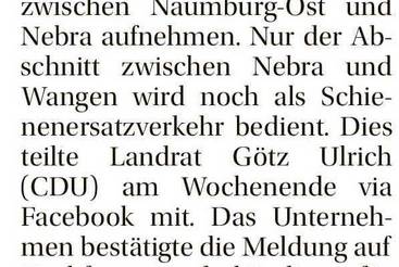 Unstrutbahn: Wieder Zug statt Bus