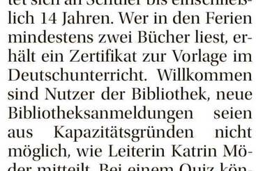 Lesesommer XXL beginnt in Bibliothek