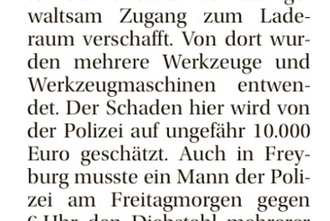 Erneut Einbrüche in Kleintransporter