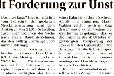 Ulrich stellt Forderung zur Unstrutbahn