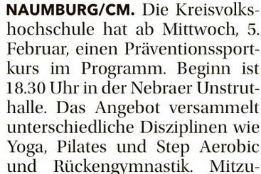 VHS-Sportkurs in Unstruthalle in Nebra