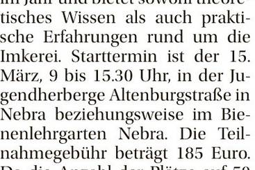 Jetzt anmelden für Neuimkerkurs Nebra