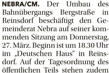 Bahnübergang Thema im Gemeinderat