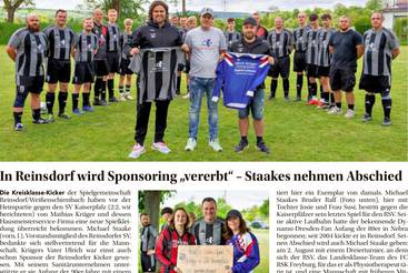 In Reinsdorf wird Sponsoring 'vererbt' - Staakes nehmen Abschied