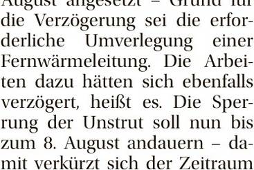 Vollsperrung der Unstrut kommt später