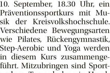 Sportkurs in Unstruthalle Nebra