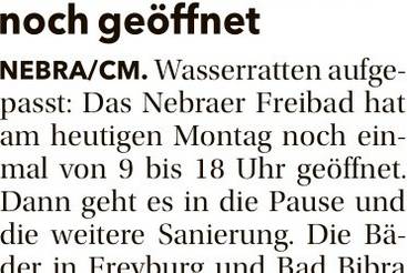 Freibad Nebra heute noch geöffnet