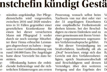 Pflegedienstchefin kündigt Geständnis an