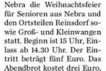 Senioren feiern Advent in Nebra