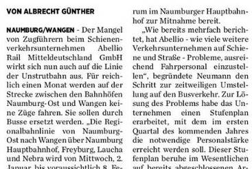 Unstrutbahn einen Monat auf der Straße