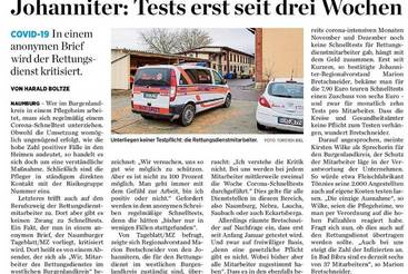 Johanniter: Tests erst seit drei Wochen
