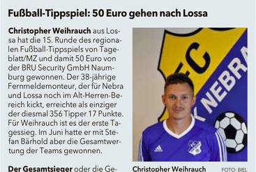 Fu&szlig;ball-Tippspiel: 50 &euro; gehen nach Lossa