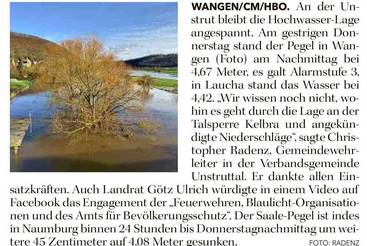 Hochwasser: In Wangen wieder Alarmstufe 3