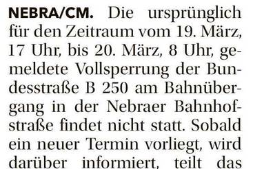 Vollsperrung wird verschoben