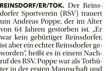 Reinsdorfer SV trauert um Andreas Poppe