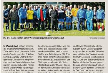 Nebraer Traditionsmannschaft holt Pokal der Stiftung 'Aufbau Unstrut-Finne'